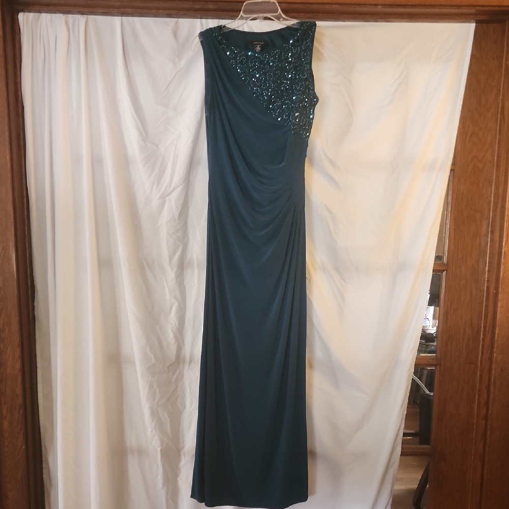 R & M Richards Teal Sleeveless Gown
